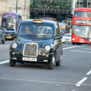 London Taxi Cab driving through the streets of London